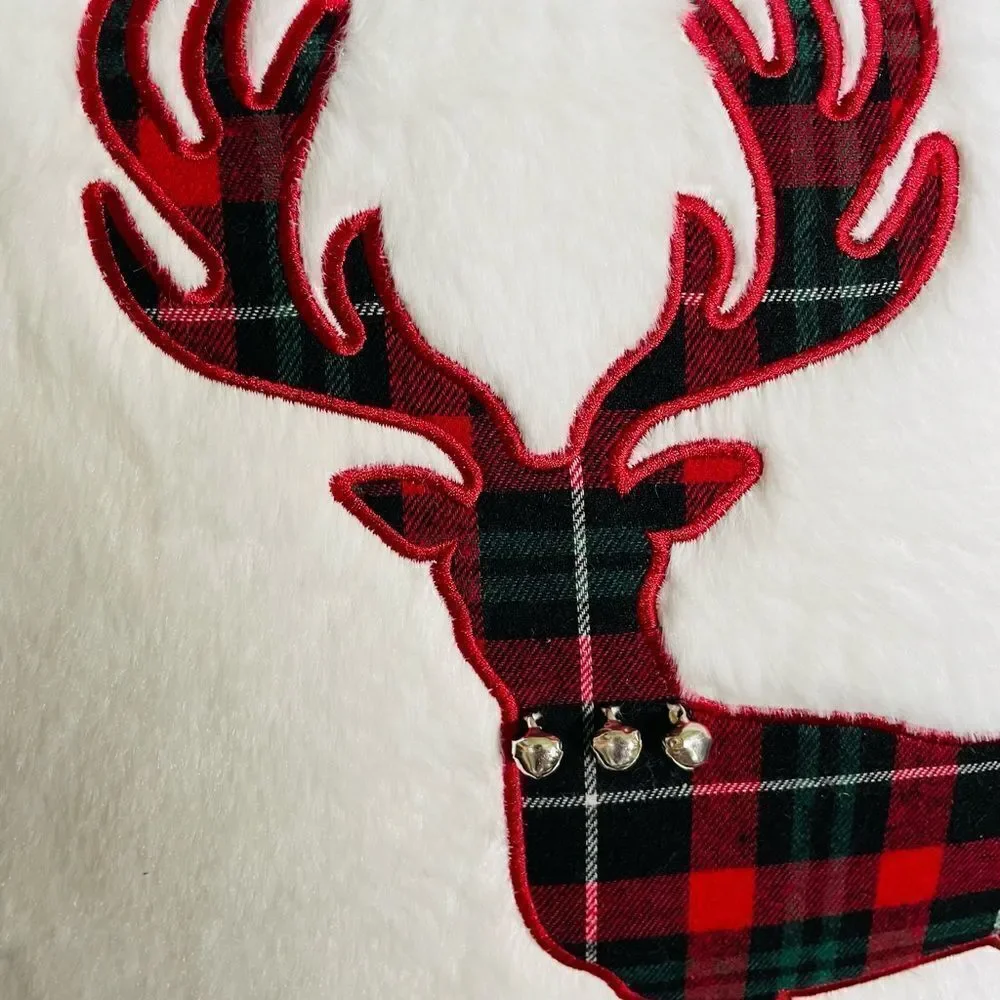 Christmas Reindeer Plaid Deer Faux Fur Throw Pillow